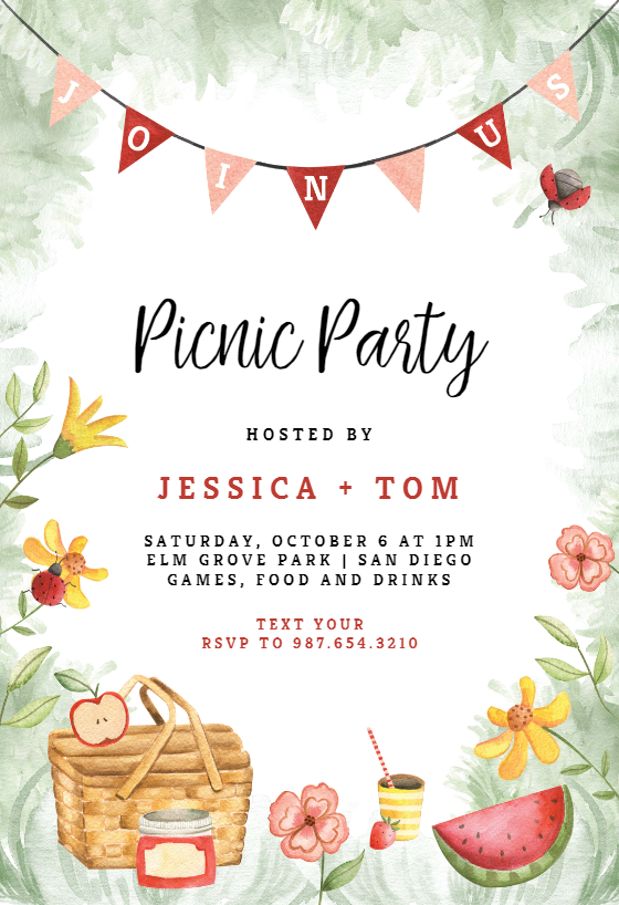 Sunny Picnic Printable Party Invitation Template (Free) Greetings